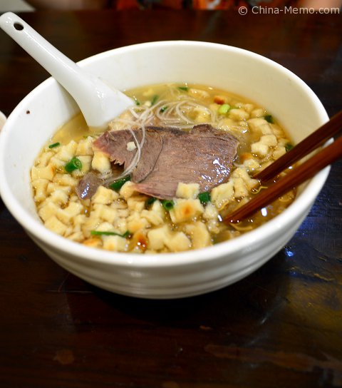 Xian Muslim Street Bread in Lamb Soup.